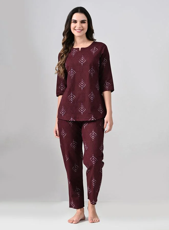 تايك تو طقم بيجاما من بنطال وبلوزة قطن مطبوعة